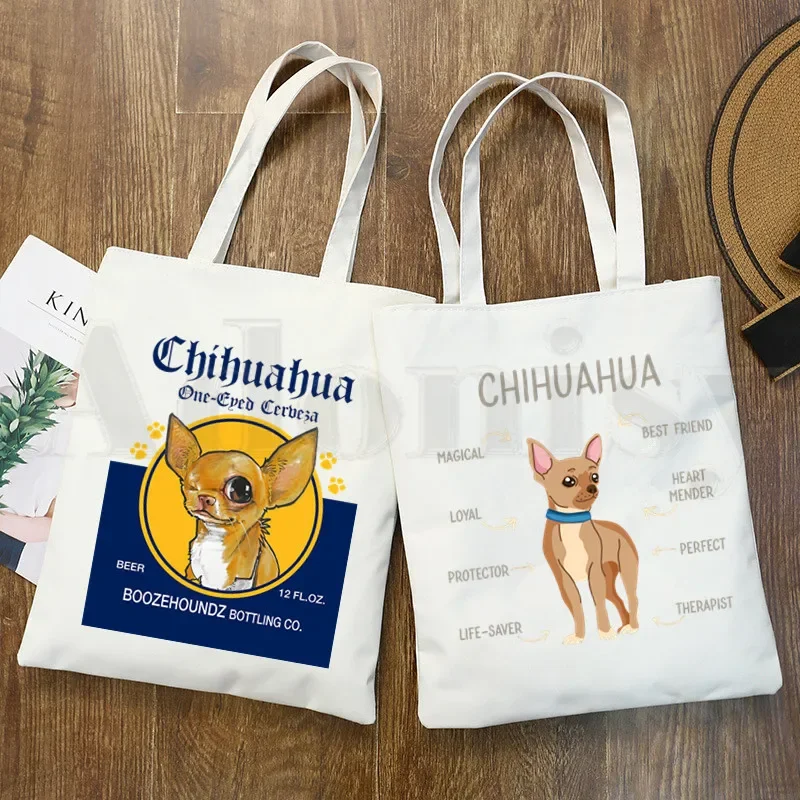 Chihuahua Funny Dog Lovely Fashion Animal 90s Handbags Shoulder Bags Casual Shopping Girls Handbag Women Elegant Canvas Bag