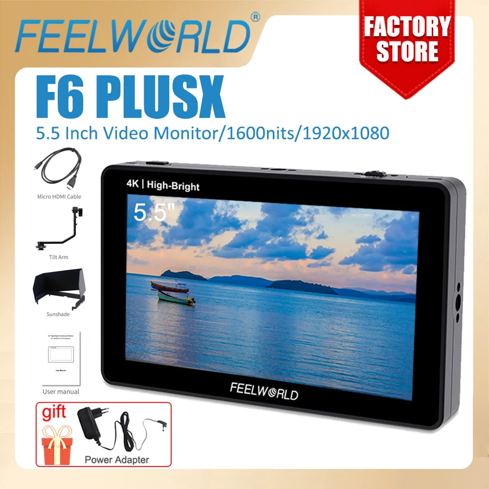 FEELWORLD 5.5 Inch Monitor F6 PLUSX High Bright 1600nit Touch Screen IPS FHD1920x1080 4K HD DSLR Camera Field Monitor