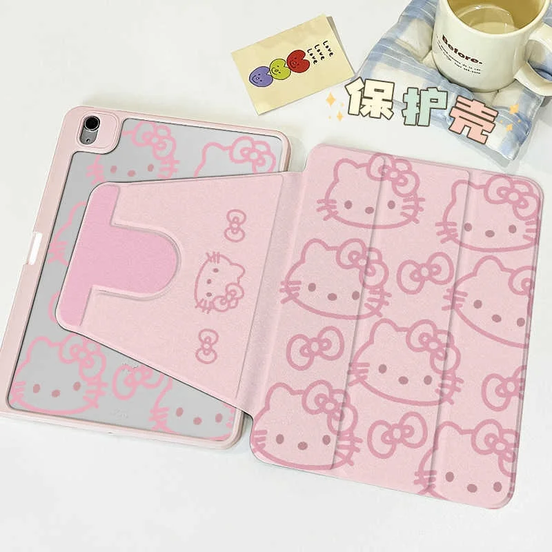 Cartoon Hello Kitty Ipad Case For Ipad 7/8/9th 10th Generation 10.9 Air 3 4 5 Mini 6 With Pen Slot Cover Cute Sanrio Acrylic