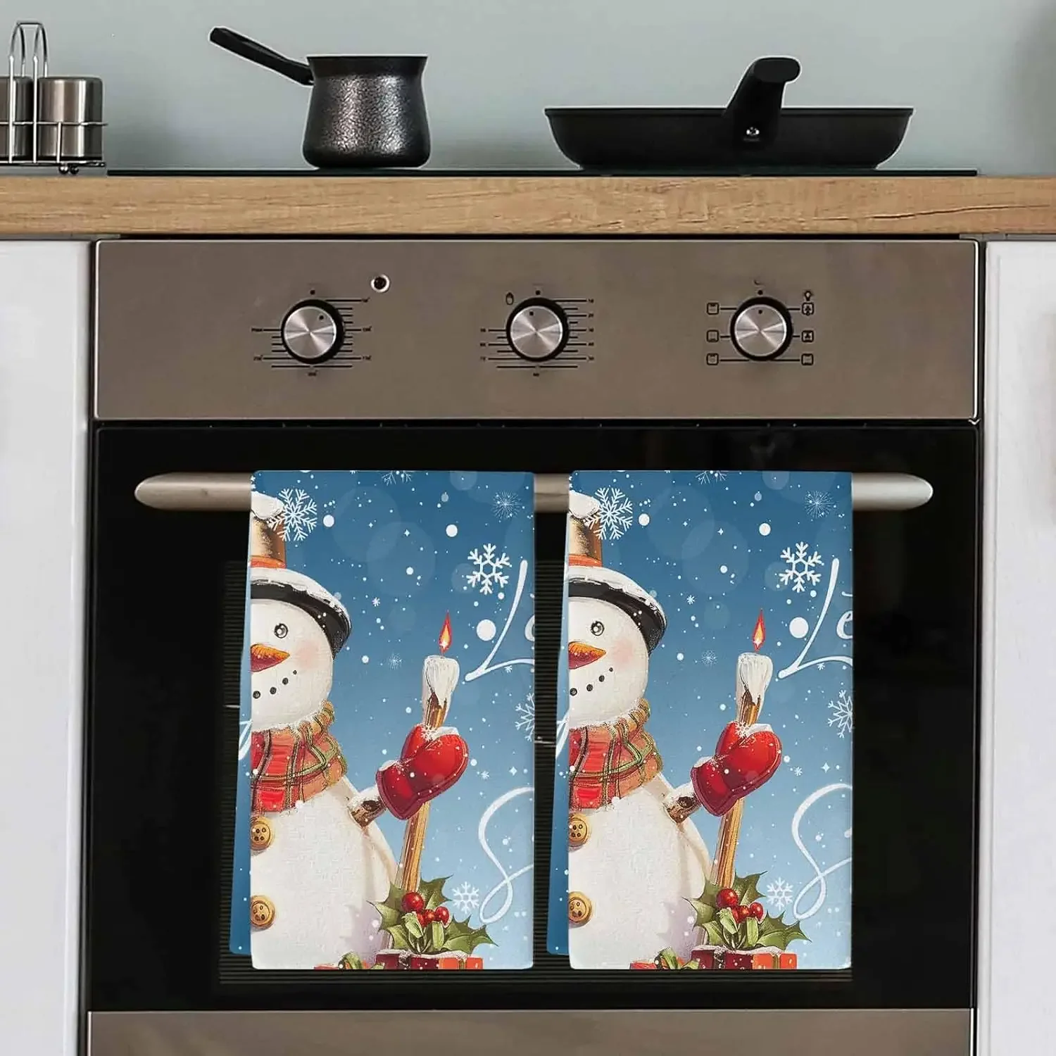 Christmas Snowman Blue Winter Snowflake Kitchen Dish Towels Cleaning Supplies Quick Drying Kitchen Dish Towel Xmas Decorations