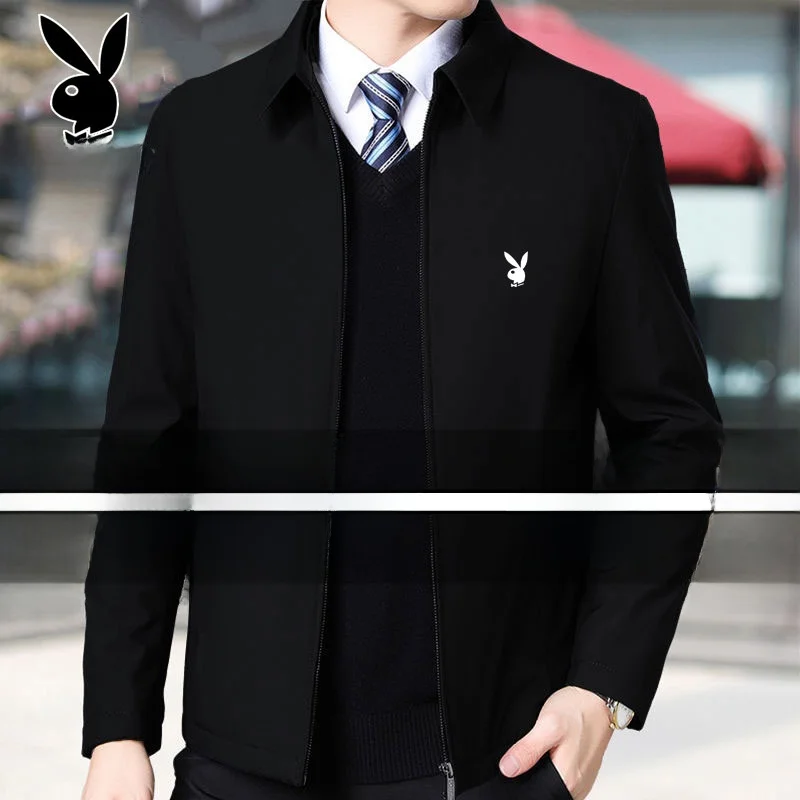 

Мужской весенне-осенний тонкий повседневный воротник Jaet Busin для отдыха среднего возраста и ly Faion Stand Fit из полиэстера