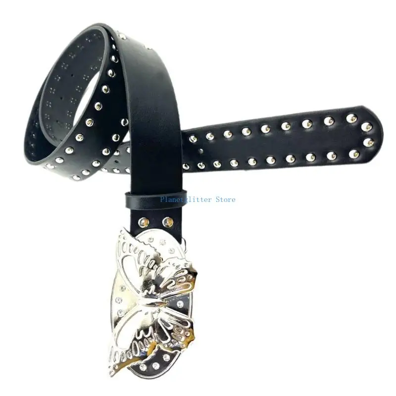 

652B Butterfly Buckle Belt Women Waist Belt Cool PU Waistband 2000s Waist Decoration