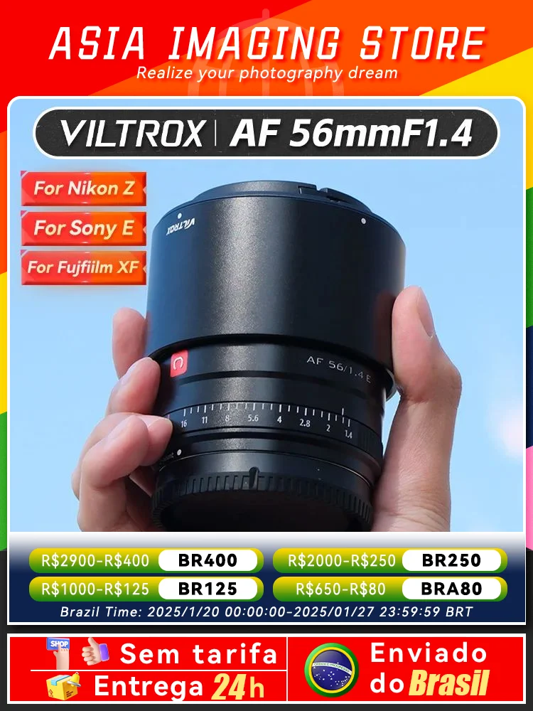 【 Do Brasil 】 Viltrox AF 56mm F1.4 APS-C Mirrorless Camera Portrait Lens for Sony ZVE10 FX30 A6400 A6700 Fujfiilm Nikon 56 1.4