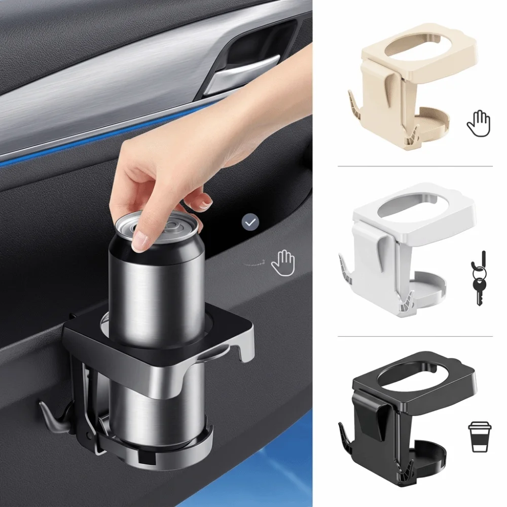 Foldable Car Cup Holder Anti Vibration Space Saving Car Drink Holder Stable Grip One Hand Access Foldable Cup Holder