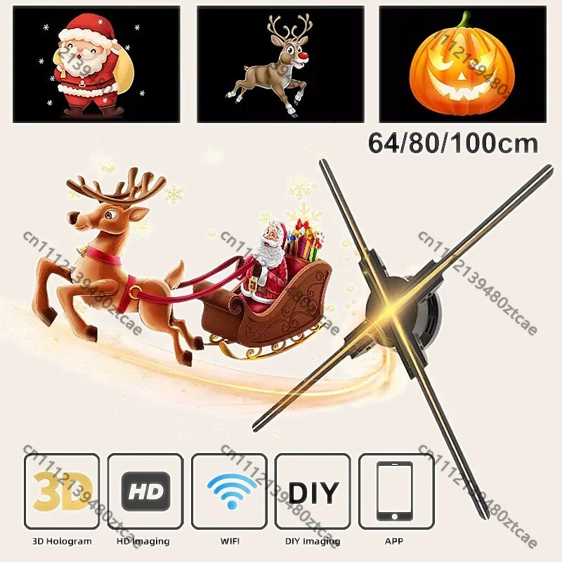 65/80/100cm WiFi 3D Holographic Fan Projector Naked Eye 3D Display for Store Window