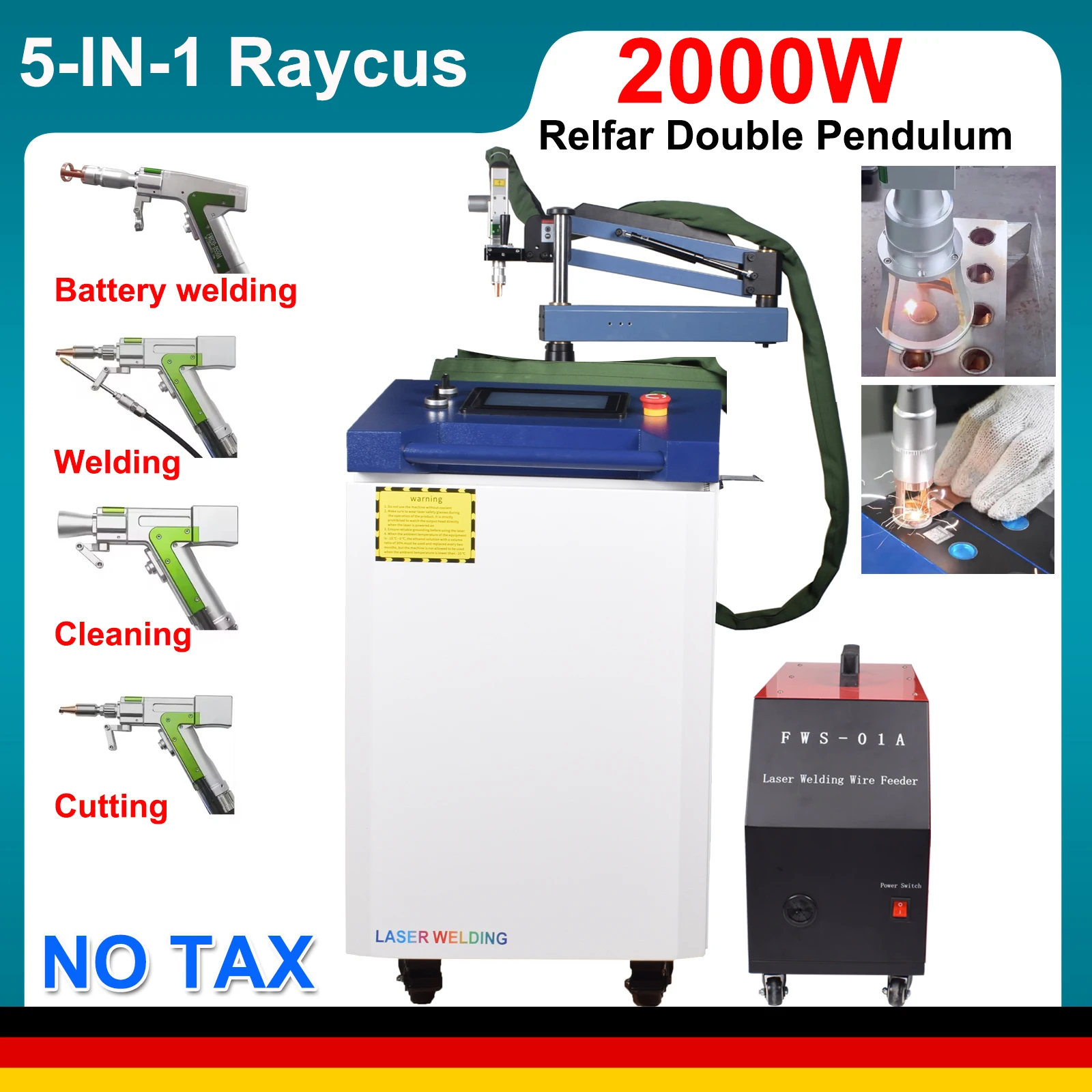 5-IN1 Laser Welder 2000W Welding Machine Raycus 4IN1 Fiber Laser Rust Remove Cutting Machine Battery Welding Double Pendulum