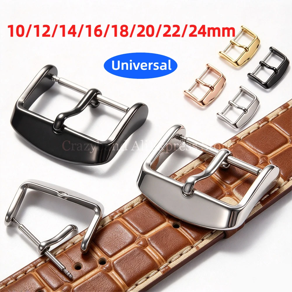 10 12 14 16 18 20 22 24mm Watch Buckle Stainless Steel Pin Clasp for Leather Nylon Watchband Universal Silver Button Accessories
