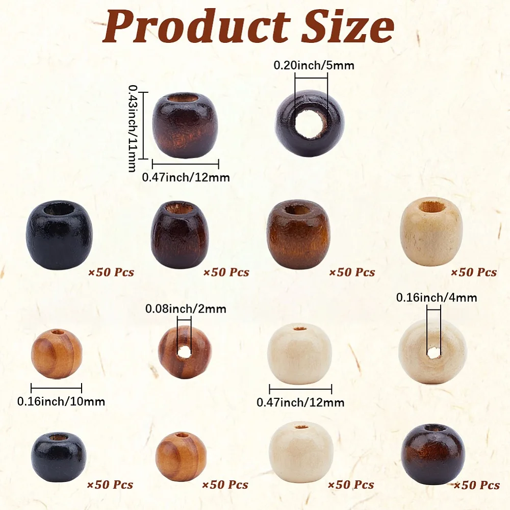 

400Pcs 8 Styles Dyed Maple Wood Beads Barrel Lead Free Mixed Color 10~11x9~12mm Hole: 2~5mm 50pcs/style