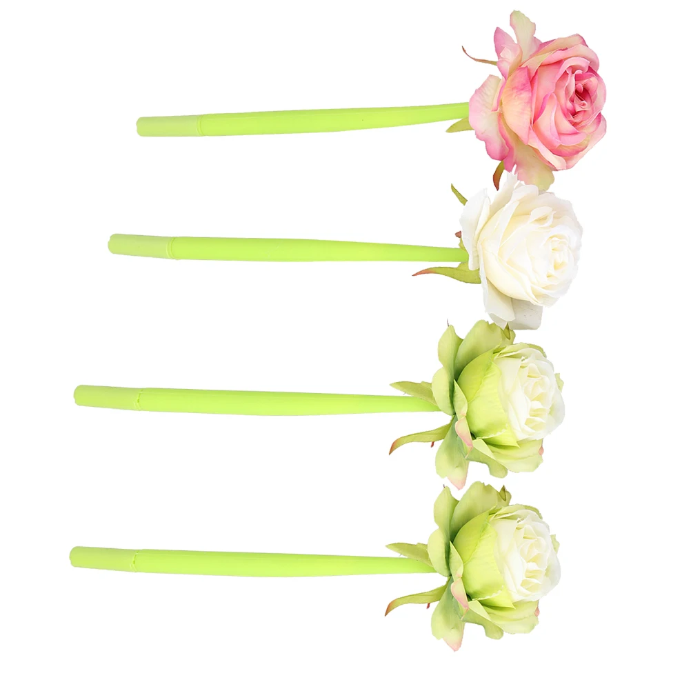 

4 PCS Pen with Flower Design Cute Gel Pens Ink Rose Aesthetic Flowers Kawaii for