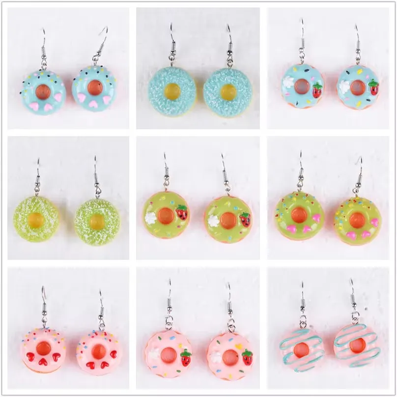 European and American style fashion 3D resin Kawasaki round donut earrings summer refreshing personality fun simulation food and