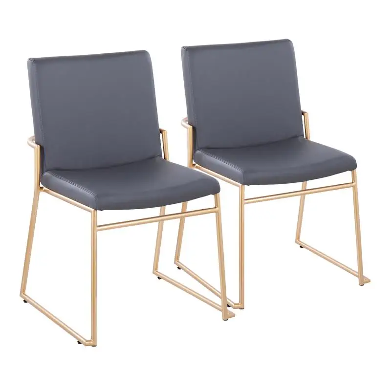 Contemporary Dining Chair Set of 2 in Gold Steel and Grey Faux Leather