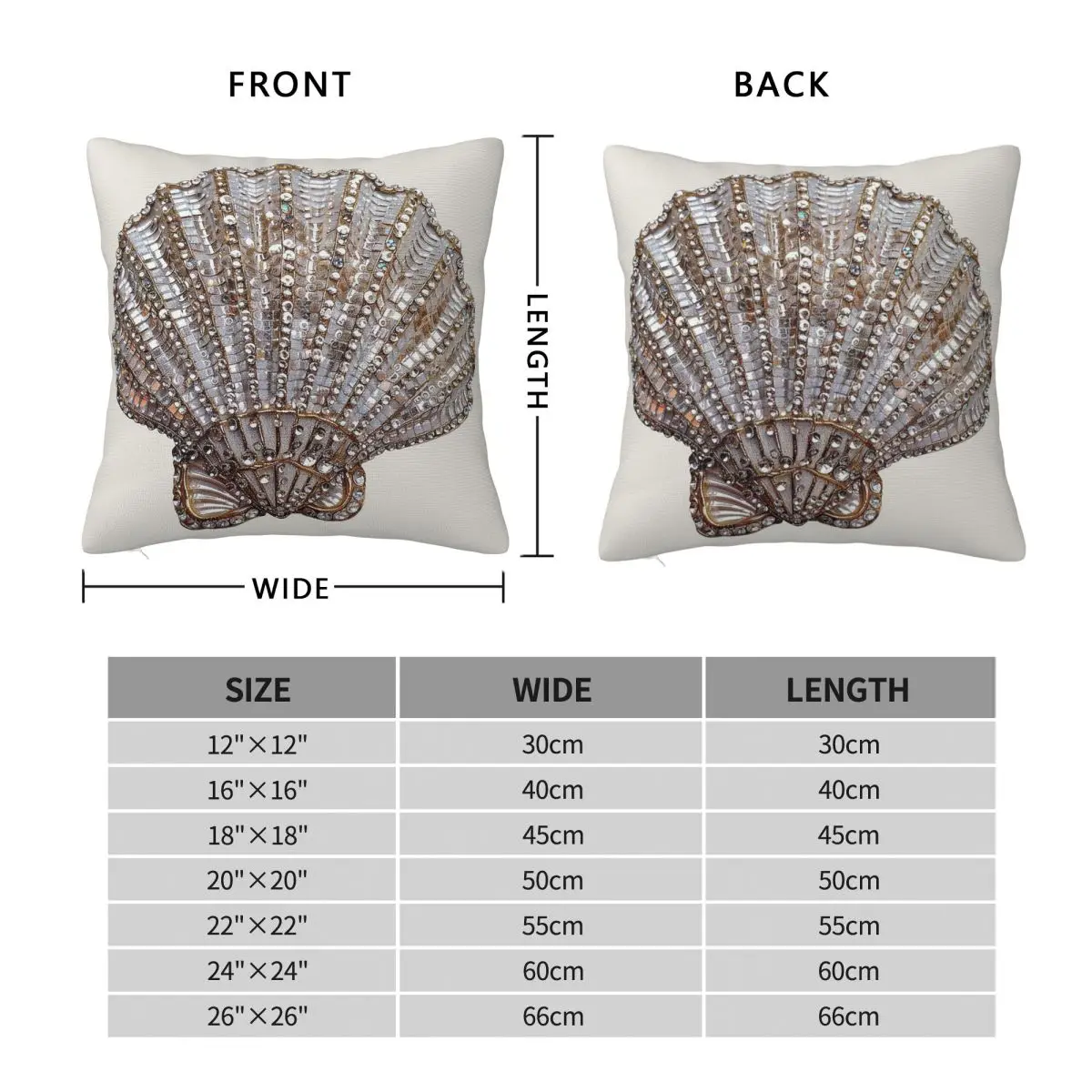 Sequin Sea Shell Beige Summer Square Pillowcase Polyester Linen Velvet Creative Zip Decorative Bed Cushion Cover 45x45