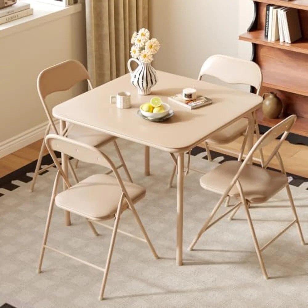 5 Piece Padded Folding Card Table and Chairs Set Khaki