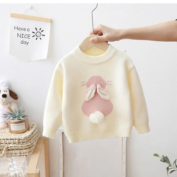 Children\'s Sweater Autumn and Winter Clothes Plush Girl baby Knitting Top Thickened Rabbit Sweater Christmas