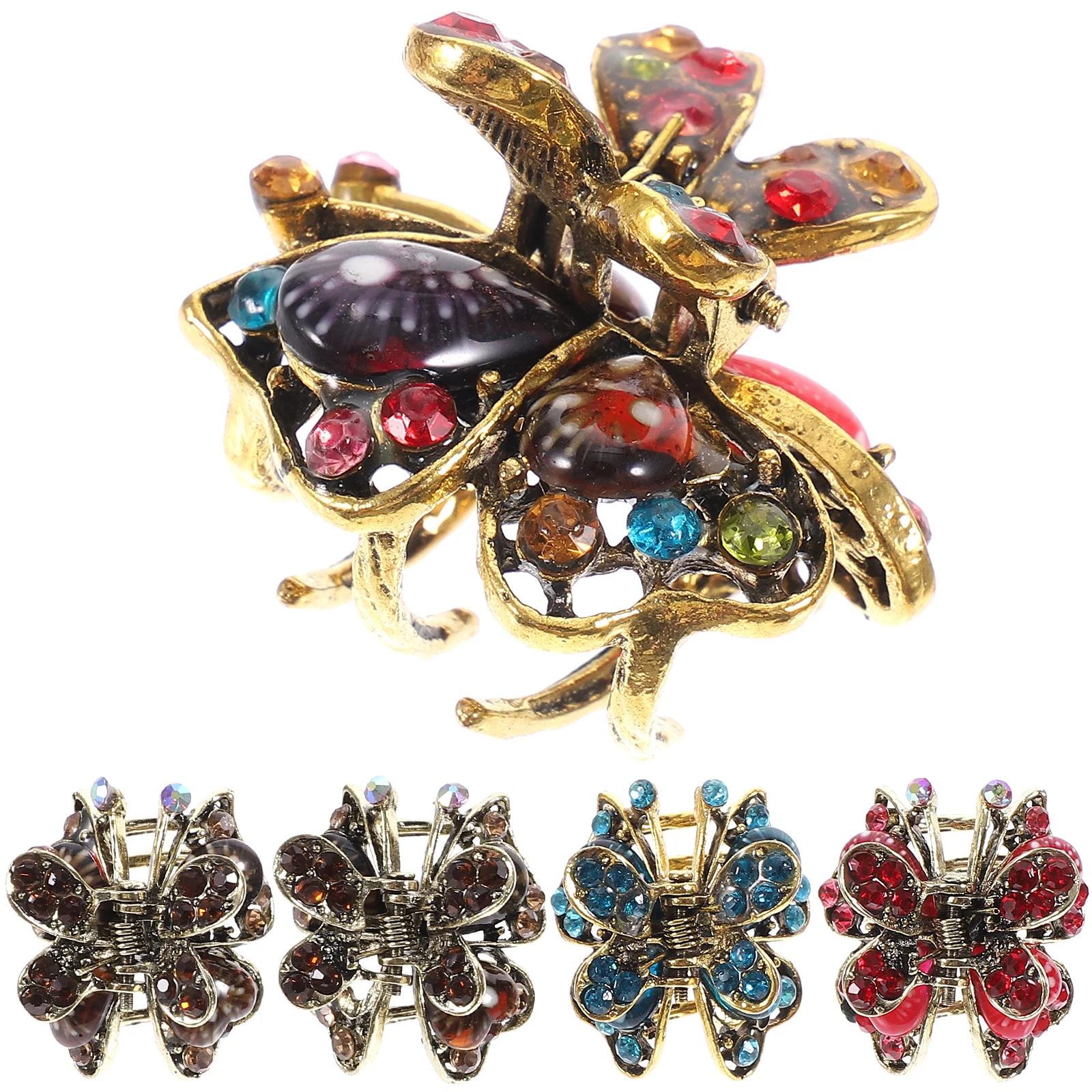 

5 Pcs French Hair Claw Jaw Clips Barrettes Rhinestone Bobby Pins Mini Clamps Alloy