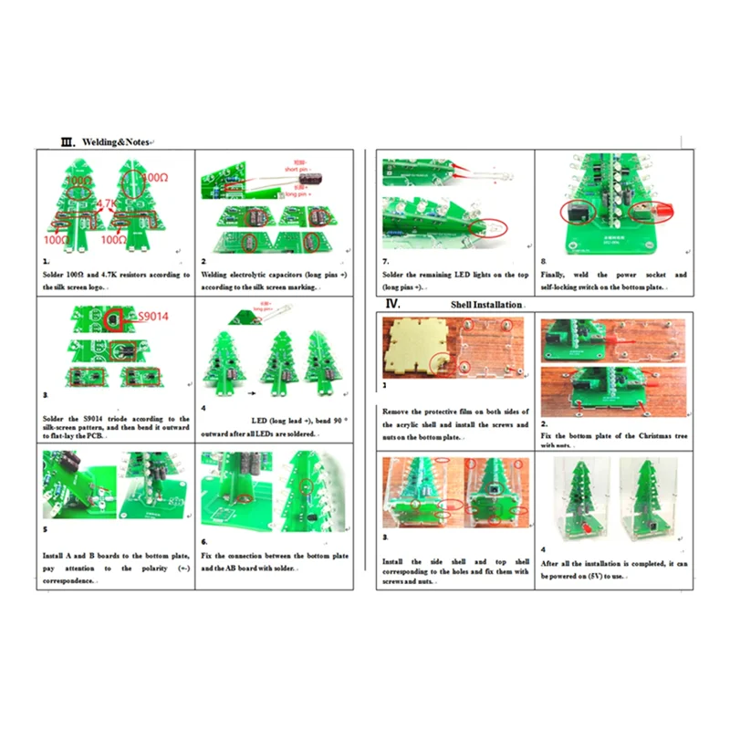 FEDI-RGB LED Flashing Christmas Tree DIY Kit+Case Electronics Soldering Colorful 3D Xmas Tree DIY Kit For Soldering Practice