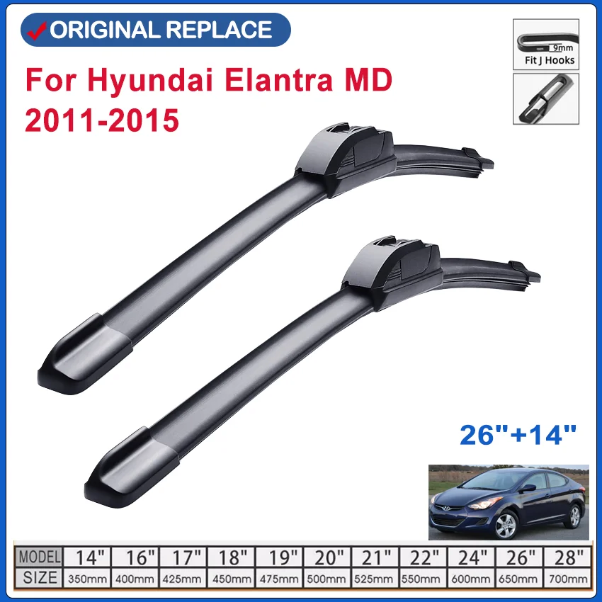 For Hyundai Elantra MD 2011 2012 2013 2014 2015 Front Wiper Blades Brushes Cutter Accessories U J Hook