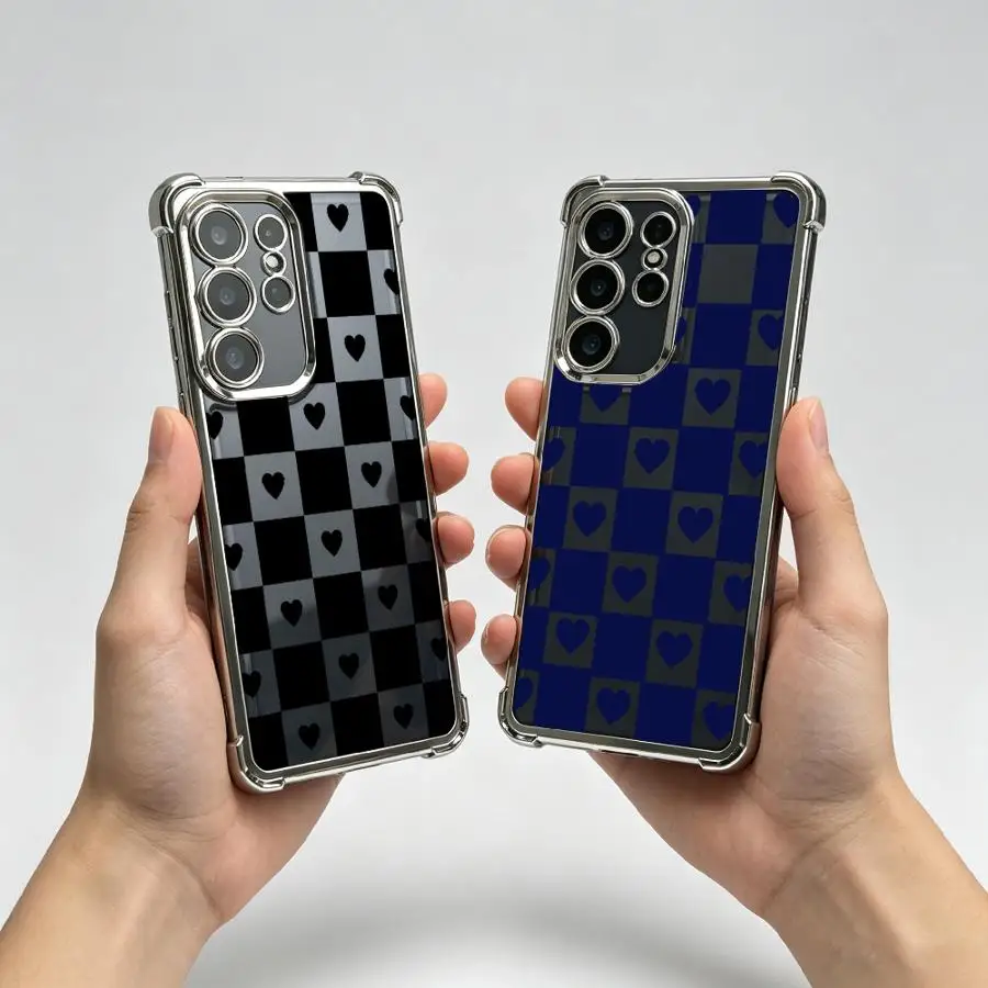 Phone Cover Case for Samsung Galaxy A12 A37 A23 A51 A16 A06 A53 A57 A24 A52 A54 A34 A73 A13 A33 A50 A15 A05 Checkered Hearts