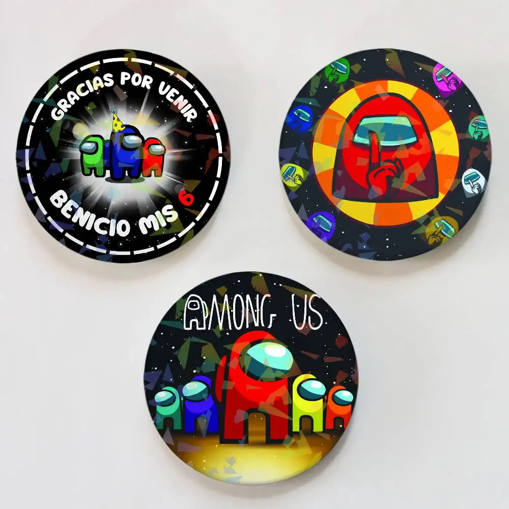 Game A-amongs Us   Badge fragmentation laser Game Figure Soft Button Pins Handmade Cartoon Round Brooch Bag