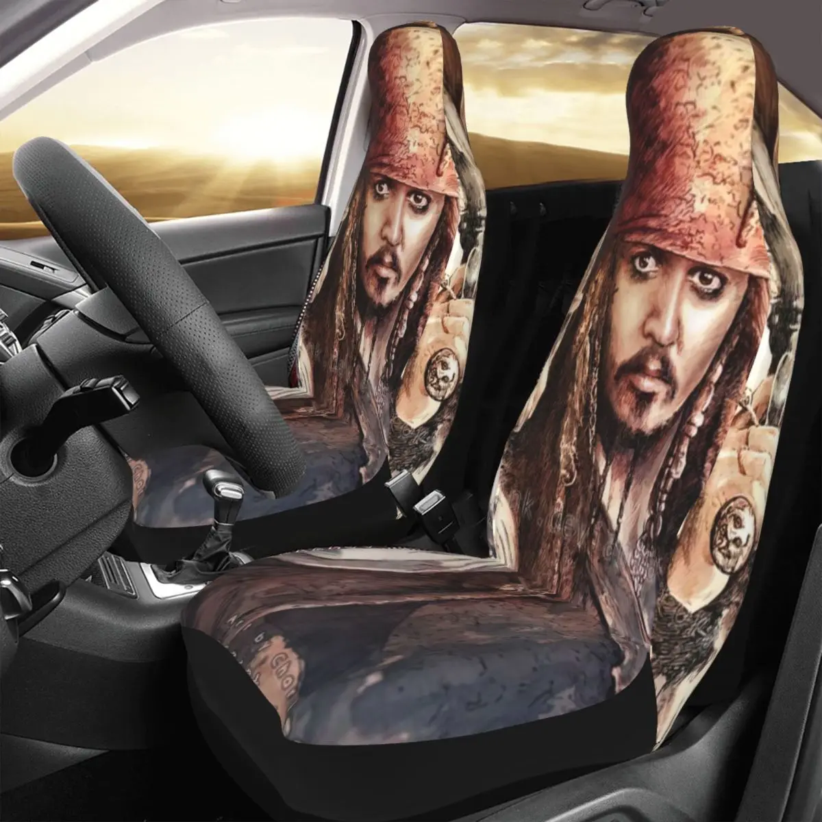 Captain Jack Sparrow Car Seat Cover Custom Printing Universal Front Protector Accessories Cushion Set