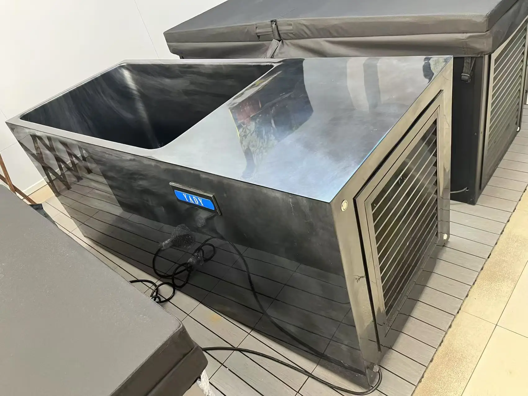 حوض سبا حديث أسود قائم بذاته ثلاجة مدمجة يغرق البارد حمام الجليد تمرغ بركة حمام داخلي CUPC أحواض حمام فاخرة