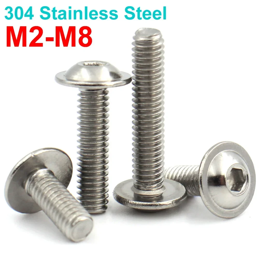 50/20/10/5pcs M2 M2.5 M3 M4 M5 M6 M8 CM ISO7380.2 304 Stainless Steel Hexagon Socket Button Head Screws With Washer Collar Bolt