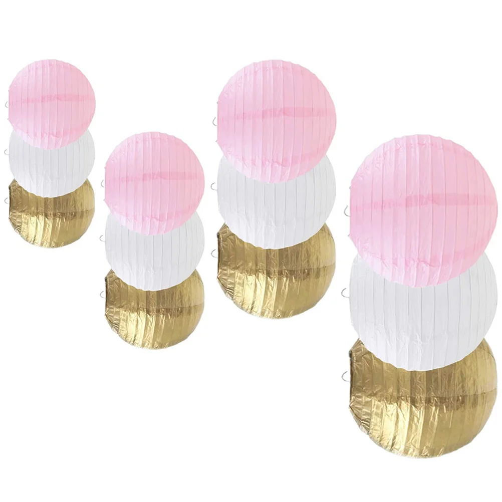 Decor Holiday Decorative Paper Lantern Set DIY Handmade Colorful Round Party Scene Decoration 12pcs (pink/white/gold)