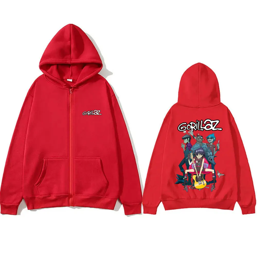 Rock Band Gorillaz Zipper Hoodie Men Women Hip Hop Fashion Oversized Zip Up Jacket Men's Casual Fleece Cotton Zip Up Sweatshirt