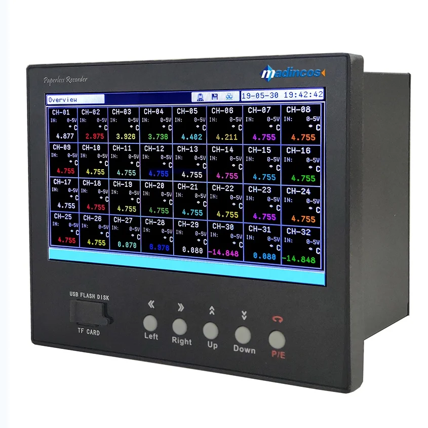 7'' Universal Digital 32 Multi-Channel Color Paperless Temperature Recorder with Modbus Ethernet TCP/IP