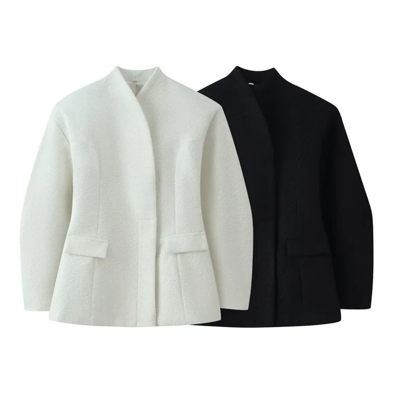 

Double-Faced Wool ort Coat Loose Silhouette Stand Collar Gentle Commute Versatile Top Women's Faion Winter Thiened Oute...