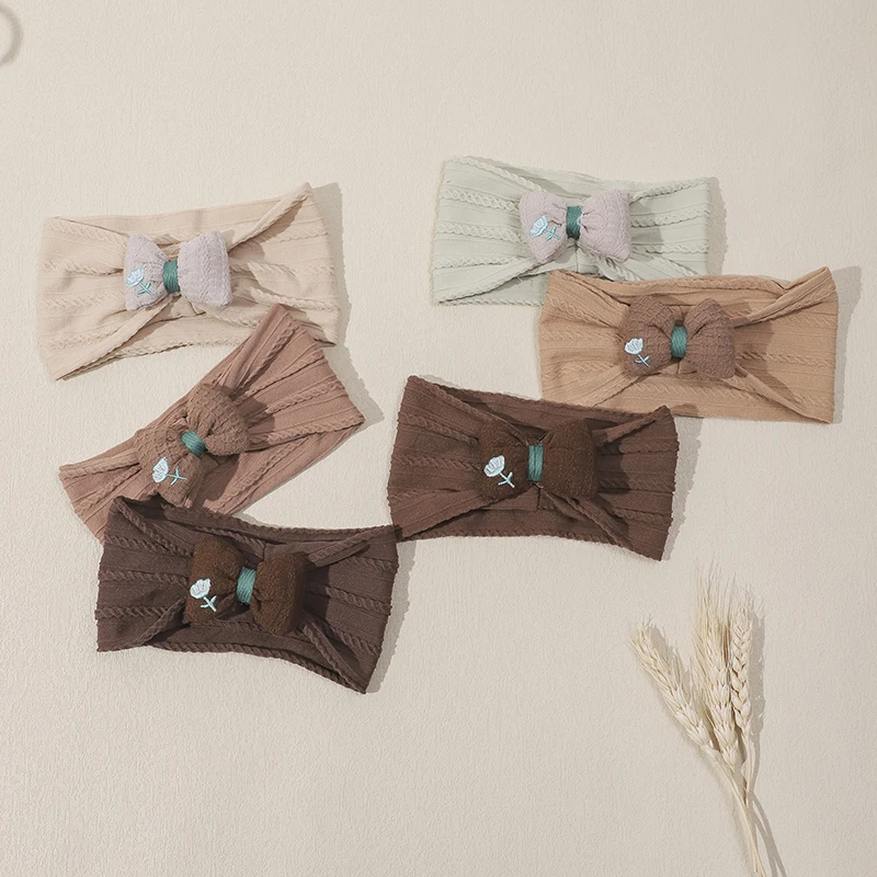 Natural Coffee Color Nylon Headband Baby Nylon Girls Bowknot HeadWraps Newborn Cable Knit Nylon Headbands Children Kids Headwear