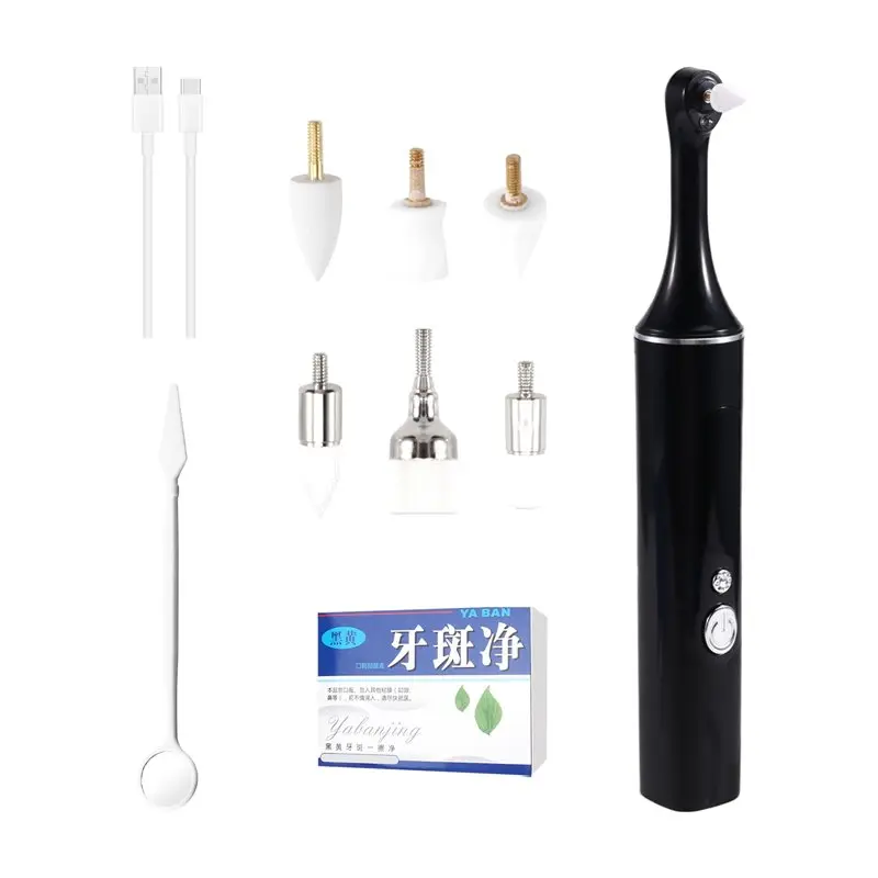 

Полировщик для зубов и средство для удаления налета A69T, очищающее и отбеливающее, удаляет пятна от табака, чая и кофе, 6 насадок, 5 скоростей.