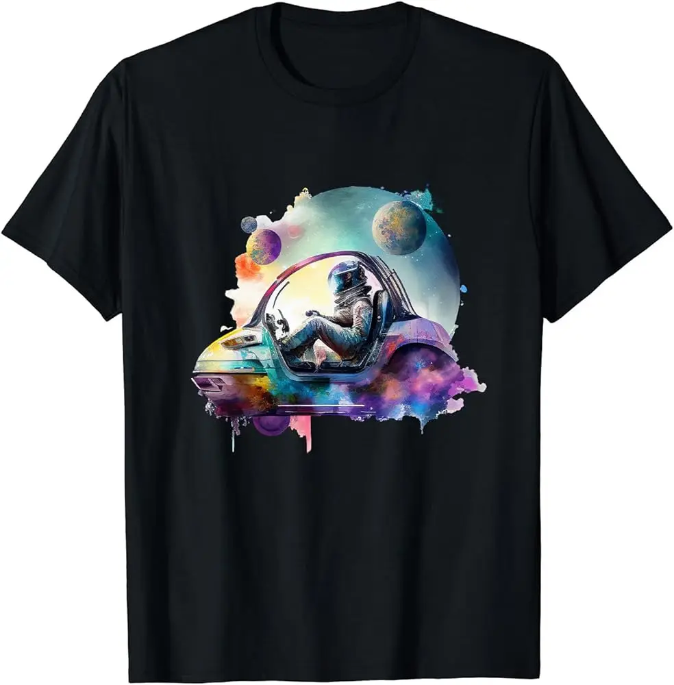 Astronaut Driving Cosmo Car to Travel on Planet Painting Cotton T-Shirt  High Quality 100%Cotton Short Sleeve