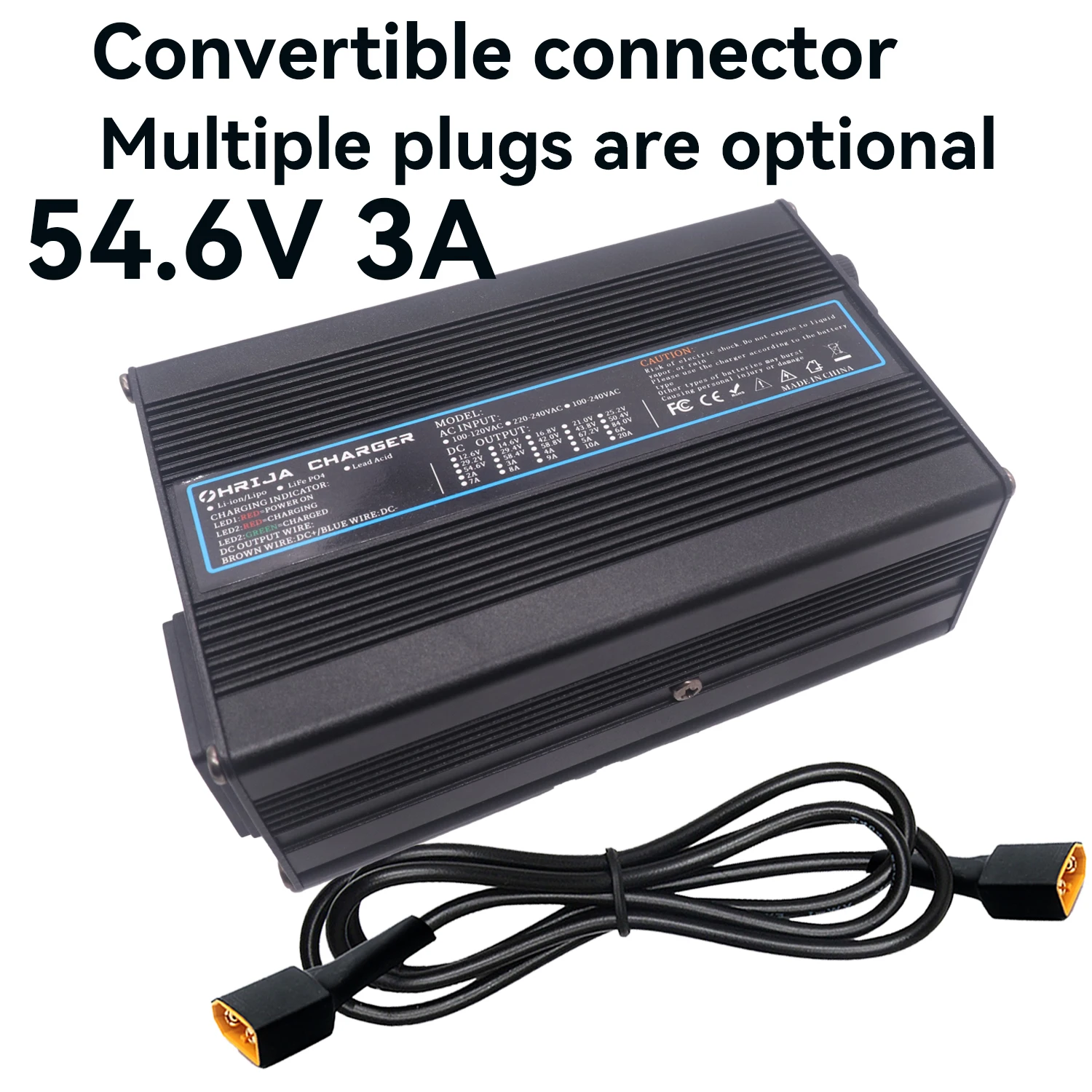 

OHRIJA 54.6V 3A charger quick aluminum shell suitable for 13S 48.1V Li-ion Battery Charger detachable connector plug is optional