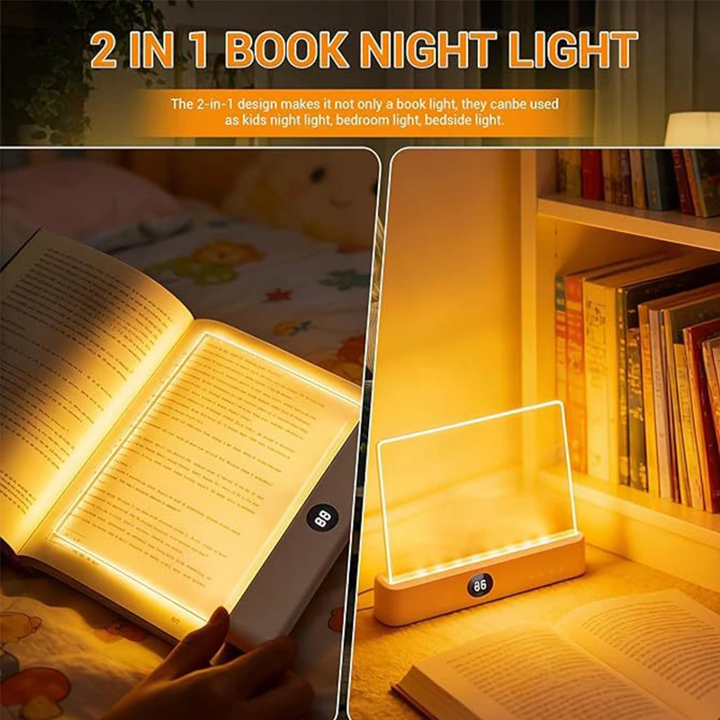 Luz de Lectura LED Inteligente, Lámparas de Lectura Nocturnas, Lámparas de Lectura Planas Recargables con 3 Colores y Temporizador, Luz Suave para la Vista