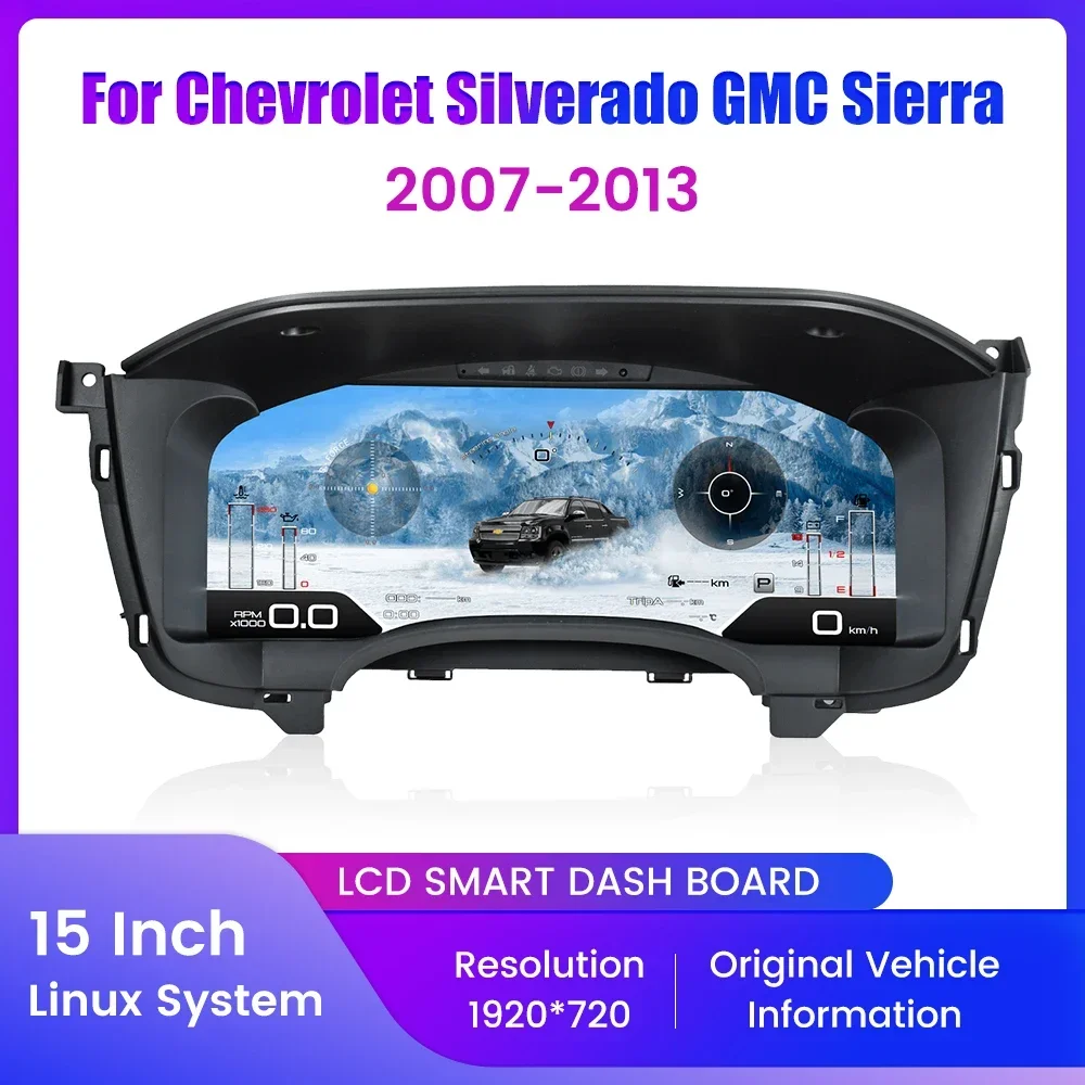 

15,1-дюймовая ЖК-панель приборной панели для Chevrolet Silverado Tahoe 2007-2013, цифровая приборная панель, виртуальный кокпит, одометр, спидометр