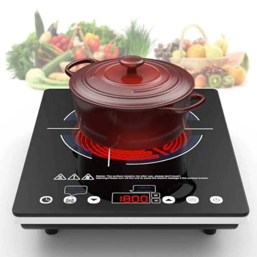 

Электрическая индукционная плита с одной конфоркой, 110 В, с сенсорным LED-управлением, 9 уровней мощности, таймер с функцией блокировки, защита от перегрева, 1800 Вт