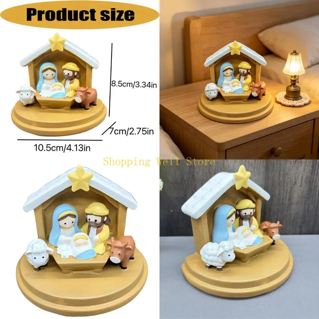 KX4B Elegant Nativity Scene Statue Christmas Decoration With Holy Family And Stable Base Religious Manger Scene Sculpture