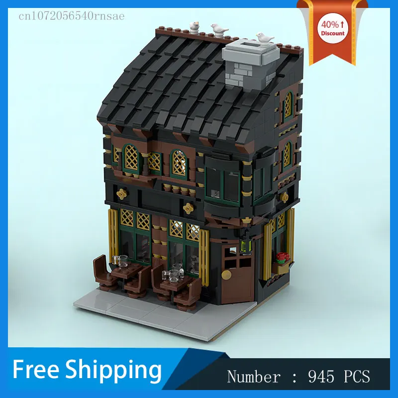 MOC Building Blocks Town Pub Urban Architecture Collection Model DIY Bricks Street View Creative Assembly Toys Christmas Gift