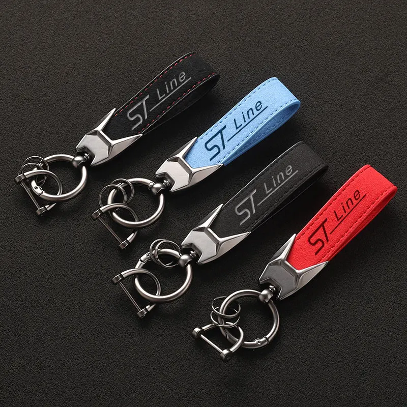 

New Ford Car Leather Keychain Logo Keyring For Ford ST LINE Fiesta Focus Kuge Mondeo Ecosport Car Accessories