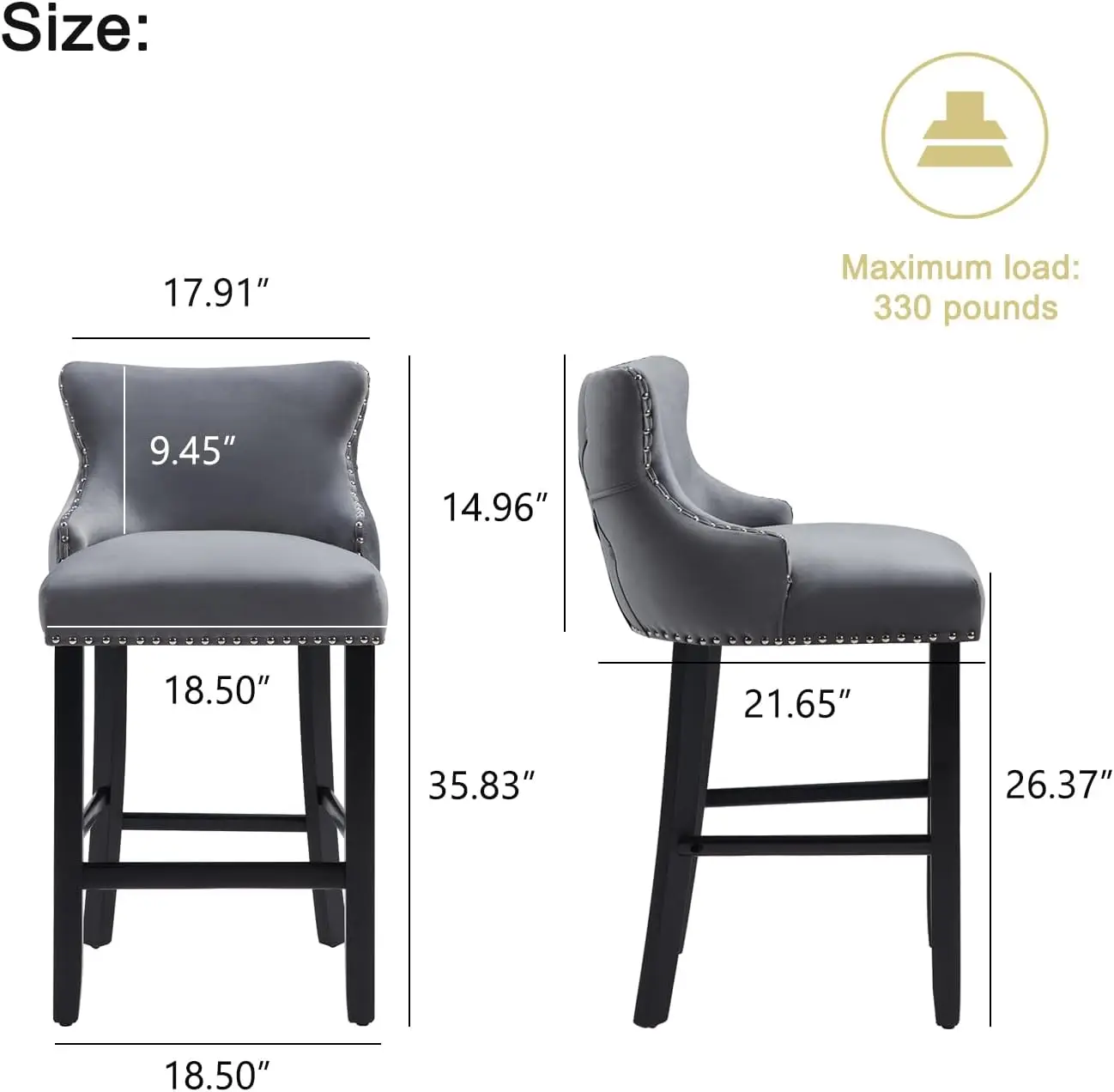 مجموعة من 4 مقاعد بارتفاع مخملية معنقدة مع مسند ظهر ومقاعد خشبية منجدة لجزيرة المطبخ وتناول الطعام والمقهى وP