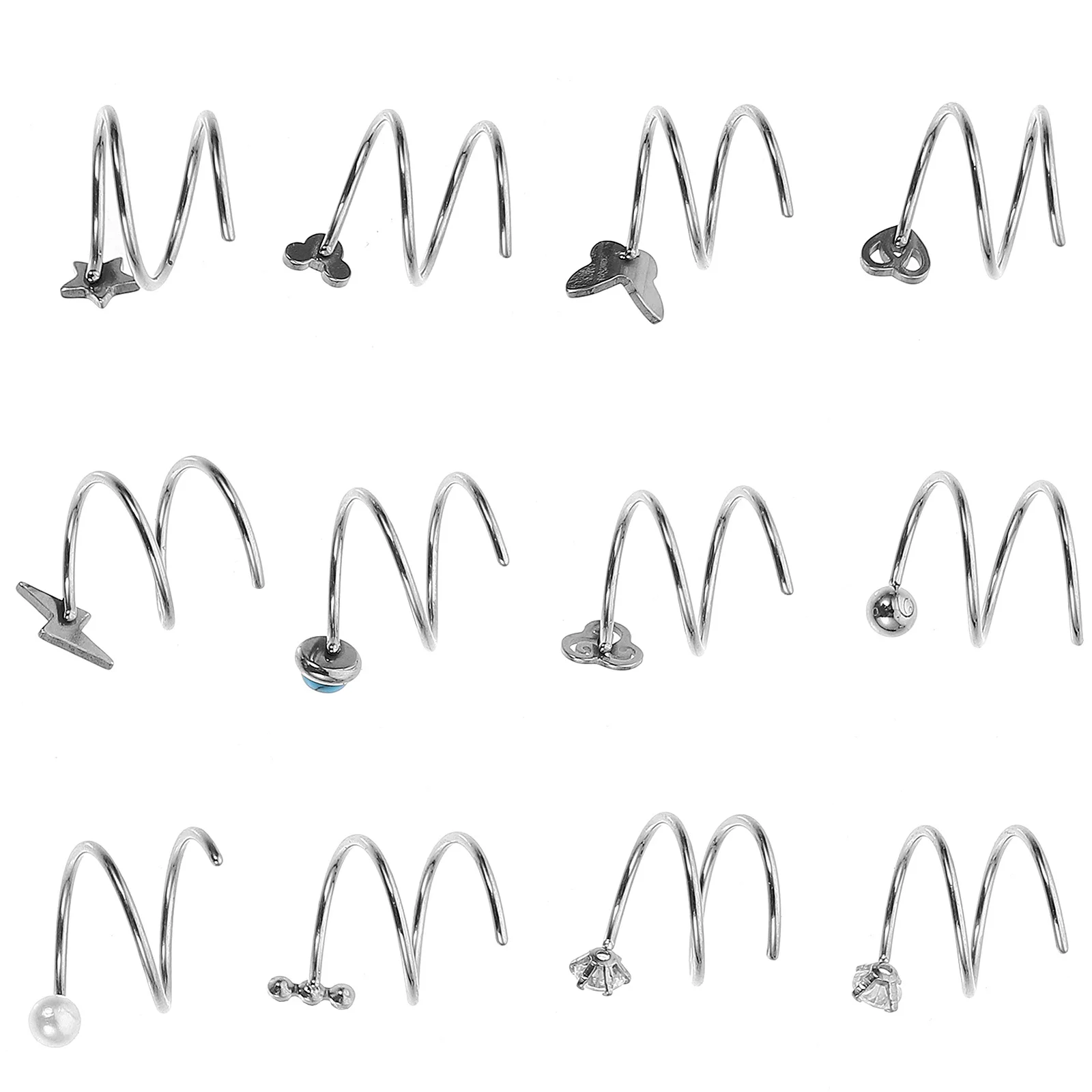 

12Pcs Double Nose Rings Stainless Steel Lightweight Secure Nose Piercing Jewelry Trendy Decorative Accessories