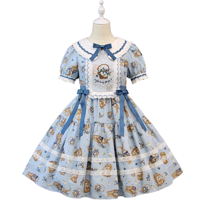 

Lolita Blueberry Bunny Cla Rustic Wave Flower Basket Embroidered OP Dress by Alice Gir