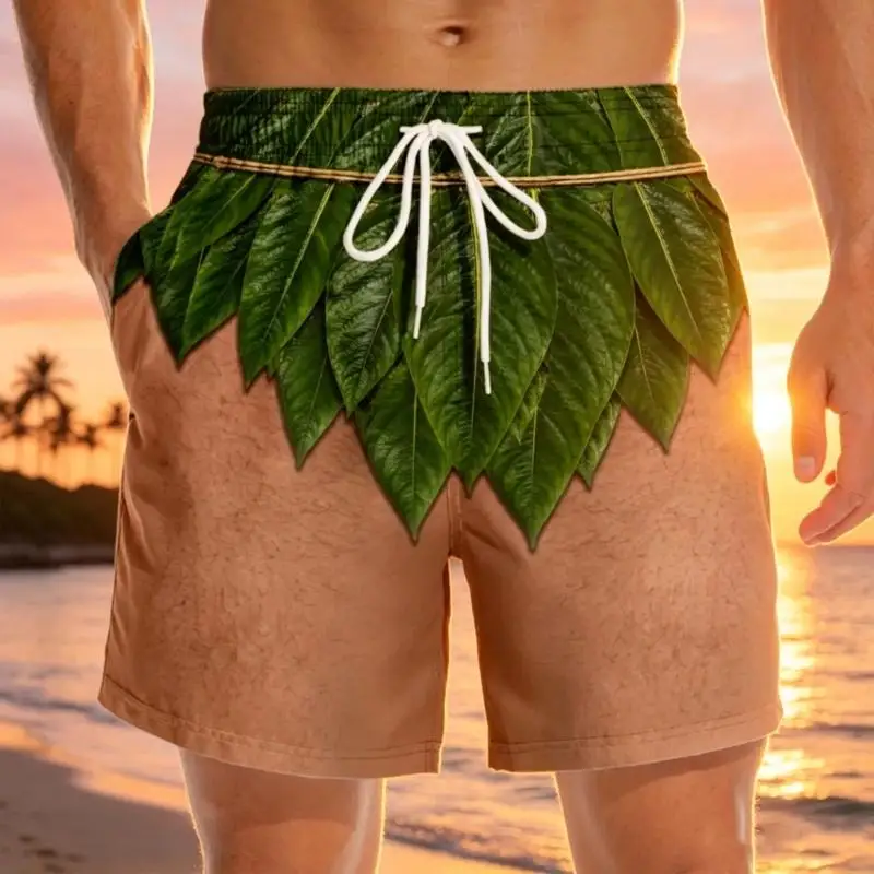 Beach and Pool Shorts for Men, Front Print Drawstring Bottoms with Fast-Drying Fabric, Carry Pockets and Loose Cut 24BD