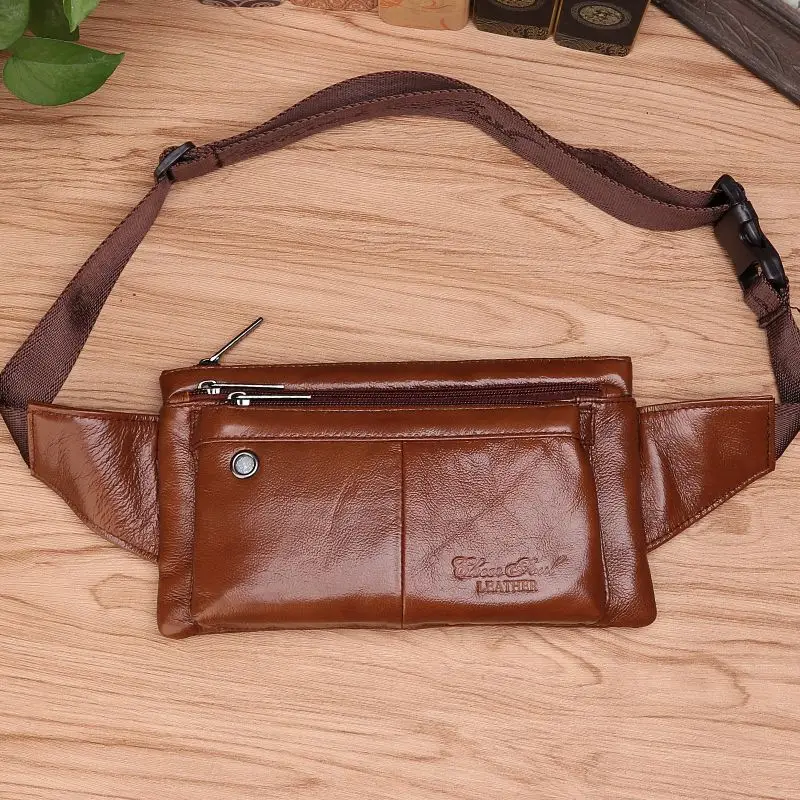 Men Waist Fanny Bag Belt Sling Chest Bags Genuine Leather Invisible Thin Travel Climb Retro Real Cowhide Male Hip Bum Bags