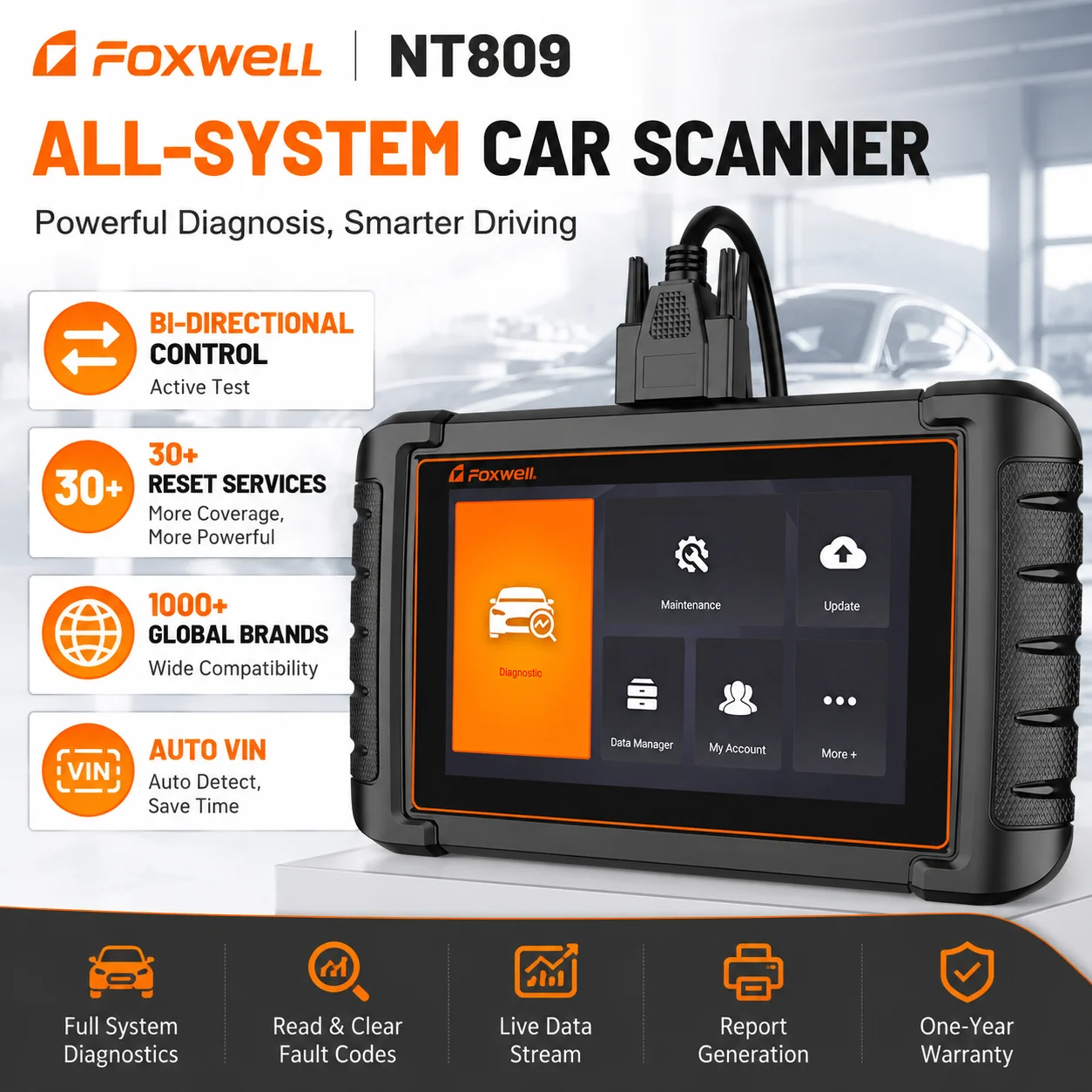 Bidirectional Active Test ECU Coding OBD2 Car Diagnostic Scanner FOXWELL NT809 Full System 30 Plus Resets ABS EPB IMMO TPMS Oil