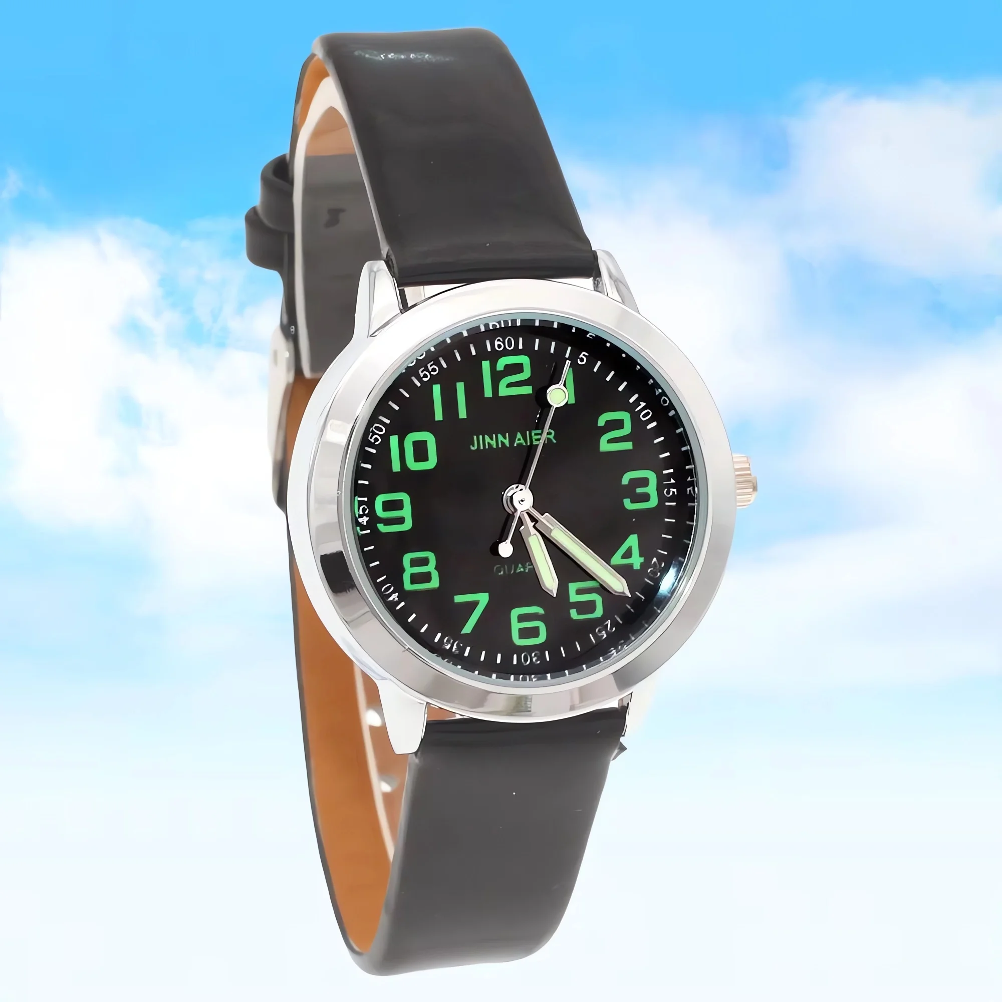 Kids Quartz Watch 28mm Diameter Silver Case with Leather Strap Boys Girls Children's Timepiece Gift
