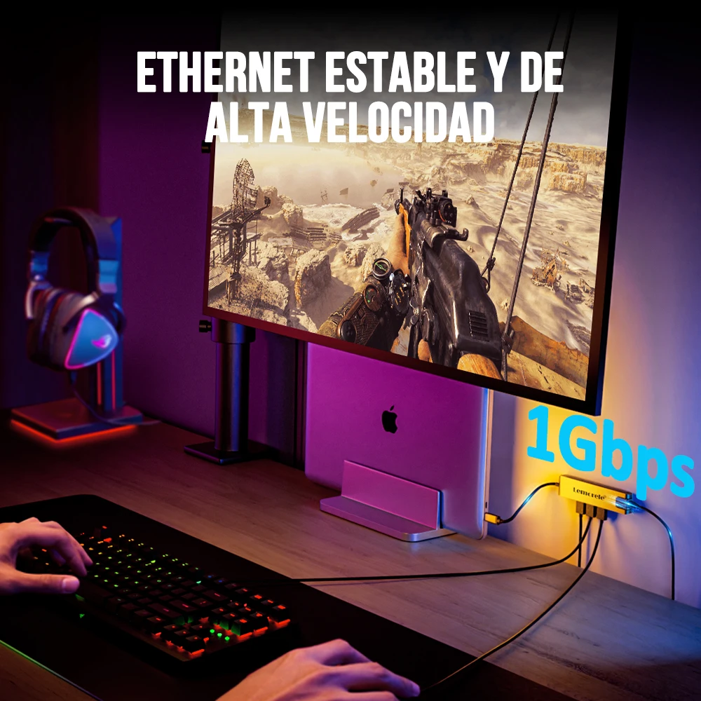 Lemorele USB C Docking Station 7-em-1 Link 4K 30Hz HDMI Display HUB PD100W Gigabit RJ45 SD e TF para PC Laptop TV Projetor Tablet