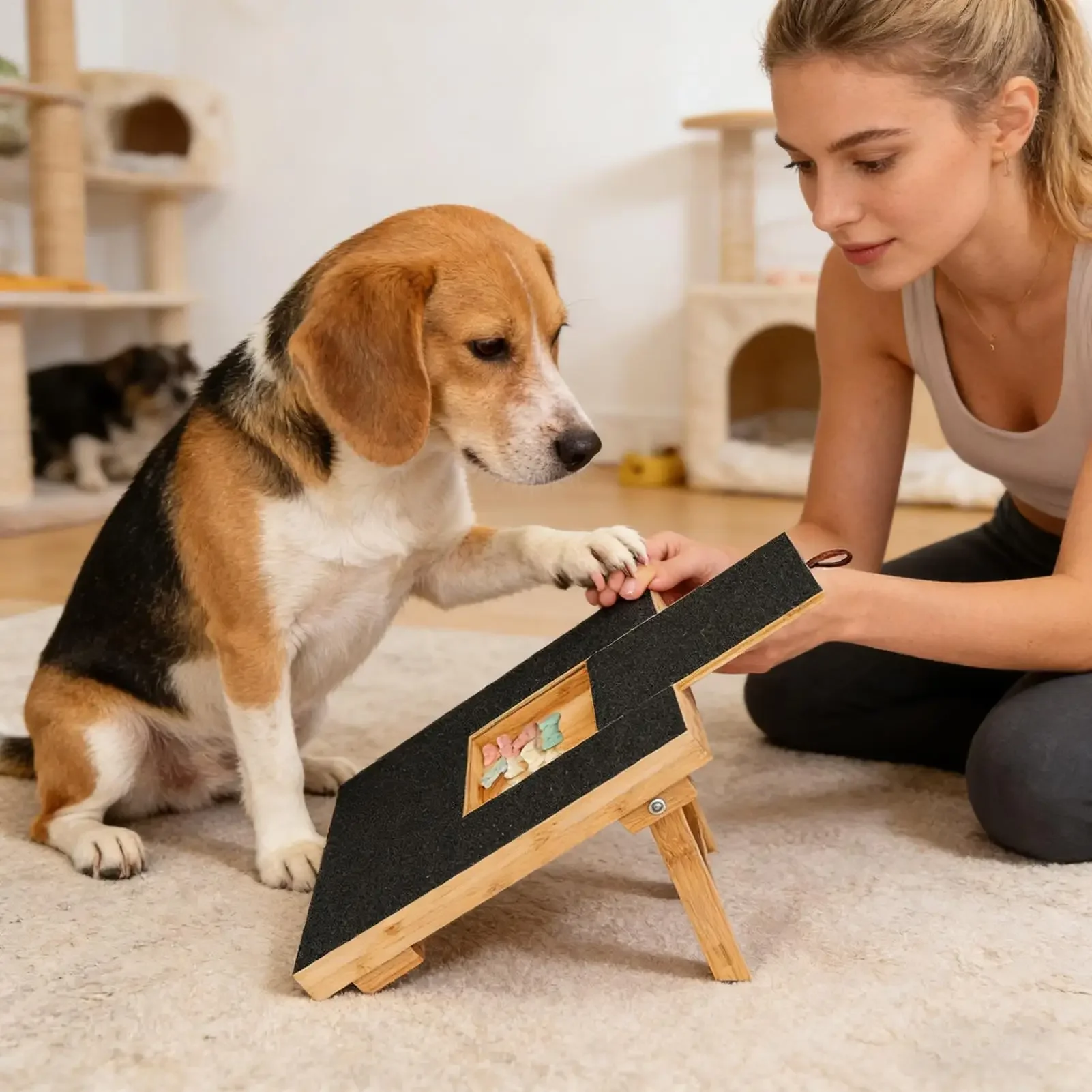 Dog Scratch Pad For Nails Trimming Enrichment Wood With Sandpaper Dog Nail Scratching Toy Board For Puppy Medium Large Breeds