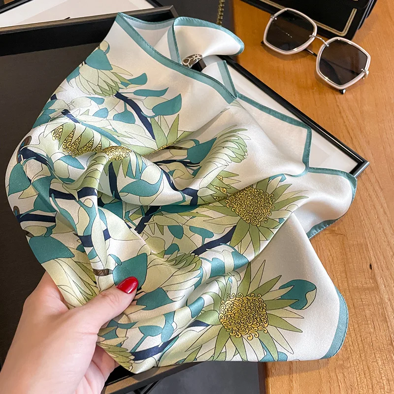 53 センチメートル女性 100% シルクスカーフ自然スカーフ女性花ネッカチーフバンダナ高品質小さなスカーフヘアバンド 2024